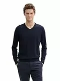 TOM TAILOR 202212 Strickpullover V-Ausschnitt Jersey básico para Hombre, Azul (13160 - Knitted Navy Melange), XL
