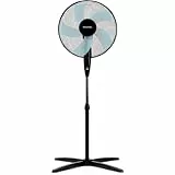 Grunkel Ventilador de Pie FAN-165 de 50W- 16' 40cm de diametro con 3 Velocidades y 5 aspas, Altura Regulable hasta 118cm. Cabezal inclinable, oscilación automatica 90° y cable de 1,4m - 50W (Negro)