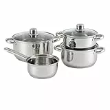Well Home Juego de Batería de Cocina de 7 Piezas en Acero inoxidable con Bases de inducción y mangos ergonómicos