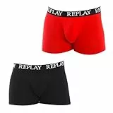 REPLAY Boxer Style 01/C Basic Cuff Logo 2pcs Box, Rojo/Negro, M para Hombre