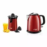 Russell Hobbs Colours Plus Exprimidor de zumo ref. 26010-56 + Colours Plus Hervidor de Agua Eléctrico 2400 W, 1 litro, Acero Inoxidable, Hervidor Pequeño, Filtro Extraíble, Rojo 24992-70