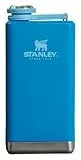 Stanley Adventure Pre-Party Flask - Petaca a prueba de fugas, tapa conectada con bisagra que nunca pierde la tapa, contenedor aislado de acero inoxidable para licor, sin BPA, color azul celeste