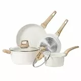 CAROTE Batterie de Cuisine Induction 6 Pièces, Revêtement Antiadhésif, Poêles à Frire 20cm/24cm, Casserole 20cm, Pots à lait 16cm, Ustensiles de cuisine avec Couvercles