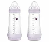 MAM Pack 2 Biberones Anticólicos, a partir de 4 Meses, 320ml, con Tetina 3 Flujo Rápido de Fácil Aceptación, Autoesterilizable y Fácil de Limpiar, MAM Easy Start Anti-Colic, Rosa Mate, Pack de 2uds