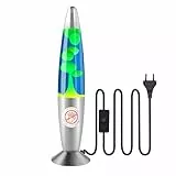 Ajacxet lámpara de lava azul y amarilla 34 cm – retro decorativa y relajante, cuerpo de aluminio y vidrio – para dormitorio y salón, regalo original – E14 R39 25 W, bombilla incluida