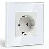 BSEED Enchufe de Pared,Schuko Enchufe Simple con Panel de Cristal Blanco,16A 250V Toma de Corriente Simple,1 Gang Enchufes de Extensión para Cocina,Dormitorio,Oficina,Hotel,etc-86mm*86mm