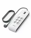 Belkin Regleta de enchufes con 6 tomas y 2 puertos USB-A (2,4 A) con protección contra sobretensiones, 650 julios, ladrón, cable de 2 metros, base múltiple con protección eléctrica, hogar y oficina