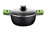 BRA Prior Cacerola alta con tapa de cristal y asas de silicona, 24 cm, Color Negro