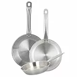 Well Home Set de 3 Sartenes Ø20Ø24Ø28cm en Acero inoxidable, Aptas para inducción y SIN antiadherente