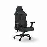 Corsair TC100 Relaxed Silla para Juegos - Fabric - Diseño Inspirado en Las Carreras - Cojín Lumbar - Almohada Cervical Extraíble de Espuma Viscoelástica - Reposabrazos Ajustables - Gris y Negro