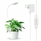 SANSI Lámpara de Plantas, 48 LED Luz de Crecimiento de Espectro Completo 4000K, Lámpara LED Cultivo Interior con Temporizador Automático 3H/6H/12H y 4 de Brillo para Plantas Pequeñas (1Pieza)