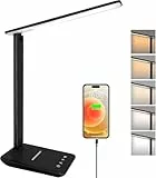 joyshie lámpara Led Escritorio, Flexo de Escritorio con luz nocturna, lampara de escritorio con control táctil, Puerto de carga USB, 5 niveles de luminosidad 5 modos (negro)