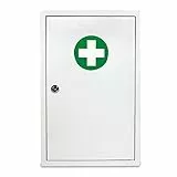 Reliance Medical Armario de emergencia de metal Sofia blanco para primeros auxilios. Armario médico montado en la pared para almacenar suministros en 2 compartimentos espaciosos. Contiene cerradura de