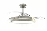 Bastilipo - ESTORIL NIQUEL, Ventilador techo de 3 palas retractiles, motor DC, mando a distancia, Luz LED 3 colores, 105 cm, color acero c