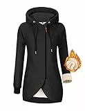 UMIPUBO Sudaderas Mujer con Capucha Chaqueta Fleece Cremallera Ropa de Invierno Sudadera Larga Casual Cazadora Deportiva Entretiempo(Negro,M)