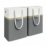 SONGMICS Juego de 2 Cestas para Colada, Cestas Plegables para Ropa Sucia 75 L, Bolsa con Asas Cortas y Largas, Fácil de Transportar y Limpiar, para Dormitorio, Baño, Gris Pizarra LCB208G01