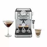 De'Longhi Classic EM450.M, Máquina Café Manual con Varilla Vapor, Máquina Espresso con Bomba Barista, Boquilla para Capuchino, Filtro Doble Pared, 15bar, Taza Hasta 13cm, Acero Inoxidable/Metal