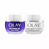 Olay Retinol24 Crema De Noche 50mL Y Olay Collagen Peptide24 Crema De Día Con SPF30 50Ml. Pack De 2 Cremas Antiarrugas. Piel Más Fuerte Y Radiante
