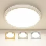 SKUTZTEK Plafon LED Techo, Lampara de Techo LED, 3 colores 3000K/4000K/6500K, IP44 Lámpara de Baño Impermeable Redondo Plana, para baño, salón, dormitorio, cocina y pasillo (22cm)