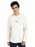 Calvin Klein Sudadera Hombre Monologo Waffle con Cuello Redondo, Marfil (Ivory), XXS