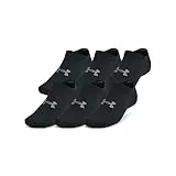 Under Armour UA Essential No Show 6pk Calcetines invisibles unisex, calcetines transpirables con tecnología antiolor, color negro/negro/gris brezo