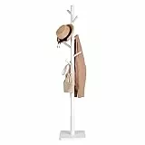 VASAGLE Perchero, Madera Maciza, en Forma de Árbol, 8 Ganchos para Chaquetas, Sombreros, para Pasillo, Ganchos y Barra de Soporte de Madera de Caucho, Blanco Nube RCR010W02