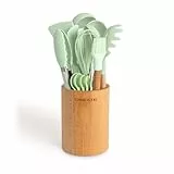 CREATE/Set de utensilios verde y madera / 11 utensilios, silicona y madera de haya, libres de BPA, resistente al calor hasta 230°C