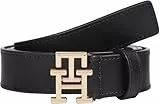 Tommy Hilfiger Cinturón Mujer Logo 2,5 cm Cinturón de piel, Negro (Black), 90 cm