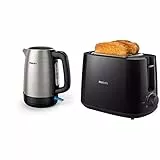 Philips HD2581/90 Daily Collection HD2581/90-Tostador (2 Rebanada(s), Negro, Giratorio, China, 2 año(s), 830 W, De plástico + HD9350 / 90 hervidor (2200 vatios, 1,7 litros, acero inoxidable)