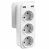 LENCENT Ladron Enchufes USB, Enchufe Multiples 4000W, Enchufe USB de Pared con 3 Clavija Schuko y 2 USB Puertos, Adaptador Enchufe Portátil con USB, Perfecto para Familia, Oficina, Cocina