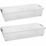 SUSTANIA Juego de 2 Cajas Almacenaje Ropa, Cestas Almacenaje para Debajo de la Cama con Ruedas y Tapa Dividida, Dimensiones: 80 x 40 x 17 cm, Caja Inferior de 32 l, Cómoda Fabricada en la UE