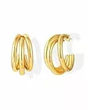 Mesovor Aros Pendientes de Oro para Mujer, aros de Triple Garra Gruesos Chapados en Oro de 18 Quilates, Regalos de Joyería de Moda (Mediano)
