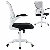 ZIK Silla de oficina ergonómica con reposabrazos plegables, sillón giratorio con soporte lumbar, altura ajustable, 62 x 63 x 129 cm (blanco)