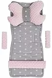 Medi Partners Funda Silla Paseo Verano Colchoneta Universal Carro Bebe Coche Colchón Capazo Saco para Carrito Protector Cochecito Sillas Fundas Cover (Estrellas de Minky Rosa Claro)