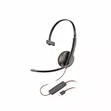Auricular Poly Blackwire 3210 con cable - Micrófono con cancelación de ruido - Diseño monoaural - Conexión a PC/Mac mediante USB-C o USB-A - Funciona con Teams y Zoom