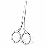 Tijeras para Vello de Nariz y Barba con Punta Redonda - Acero Inoxidable, 10 cm - Recortadora de Cejas Plateada