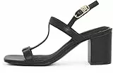 Tommy Hilfiger Sandalias Mujer Leather Block Heel con tacón, Negro (Black), 38