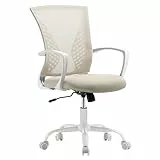 SONGMICS Silla de Malla, Silla de Oficina Giratoria, Altura Ajustable, Función de Inclinación, Respaldo y Asiento Transpirable, para Estudio, Oficina, Carga de 120 kg, Beige Capuchino OBN022K01