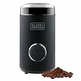 BLACK+DECKER BXCG150E – Molinillo de café eléctrico 150 W | Depósito para granos 50 g | Cuchillas y recipiente de acero inoxidable | Molido fino | Almacenamiento de cable | Negro