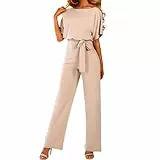 Coloody Mono para mujer, mono de manga corta, pantalones elegantes mono informal suelto con cinturón