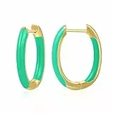 MESOVOR Pendientes de aro de color esmaltado chapados en oro de 18 quilates, pendientes pequeños en forma de U, regalos para mujeres y niñas (Aguacate Verde)
