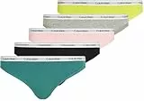 Calvin Klein Braguitas Tipo Bikini Mujer Pack de 5 Low-Rise Ropa Interior, Multicolor (Blk/Gryhtr/BF PK/Lvly TL/Kwl LM), L