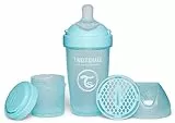 Twistshake Pro Double Biberón Anticólicos con Recipiente para Leche en Polvo - 260 ml | Tetina Tipo Seno de Silicona de Flujo Medio | Sin BPA | Adecuado para Bebés de Más de 2 Meses | Azul
