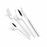 MONIX Amalfi | Set 24 piezas de cubiertos con cuchillo chuletero, Acero Inoxidable 18/0, Acabado Pulido, Apto para Lavavajillas