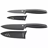 WMF Touch - Juego de 2 Cuchillos con Fundas Protectoras, Hojas de Acero Especial con Antiadherente de 13 cm y 9 cm, Color Negro