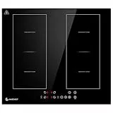 AMZCHEF Placa de inducción 4 zonas de 60cm con dos zonas flexibles, función boost y 9 niveles de potencia, temporizador, bloqueo de seguridad, protección contra sobrecalentamiento, barbacoa, 7200W