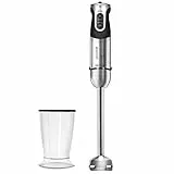 Cecotec Batidora de Mano Powerful Titanium 1000. 1000 W, Pie Extralargo, 4 Hojas con Recubrimiento de Titanio, 21 Niveles y Turbo, Incluye Vaso de 500 ml con tapa, Libre BPA, Acero/Negro