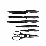 Bergner Osaka Set de 5 Cuchillos y Tijeras, Acero Inoxidable, Negro, 1 cm