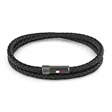 Tommy Hilfiger Jewelry Pulsera para Hombre con Cuero Trenzado Negro de Doble Vuelta - 2790262S