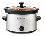 Elite Gourmet MST-275XS Olla eléctrica de cocción lenta ovalada, temperatura ajustable, para platos principales, salsas, guisos, tapa y olla de vidrio apta para lavavajillas (1,8 l, acero inoxidable)